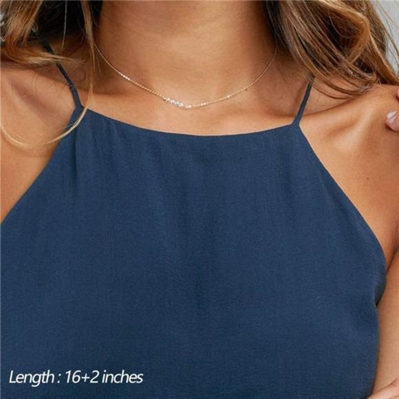 Dainty Layered Choker Necklace 14K Gold Plated Y Pendant Multilayer Bar Disc - Picture 4 of 6